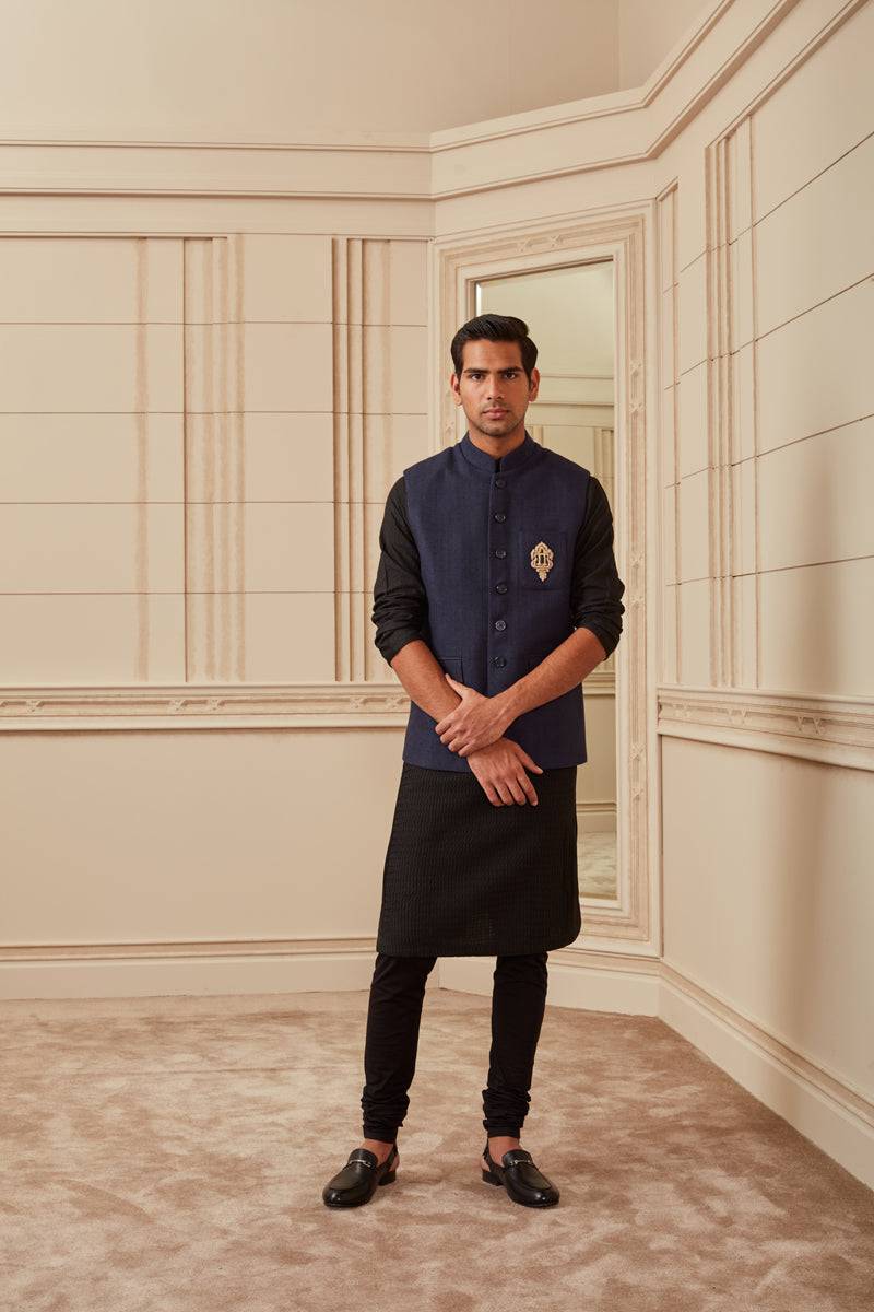 Tasva Navy Embroidered Bundi - India shopping