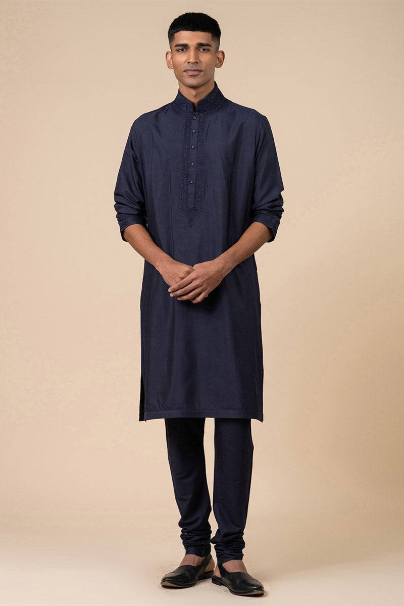 Tasva Navy Kurta Set with Tonal Dori Embroidery - India shopping