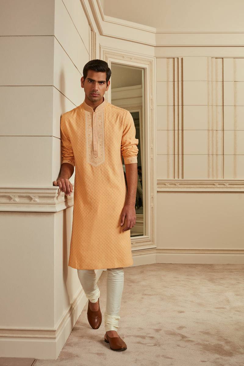 Tasva Orange Textured Kurta Set - India shopping
