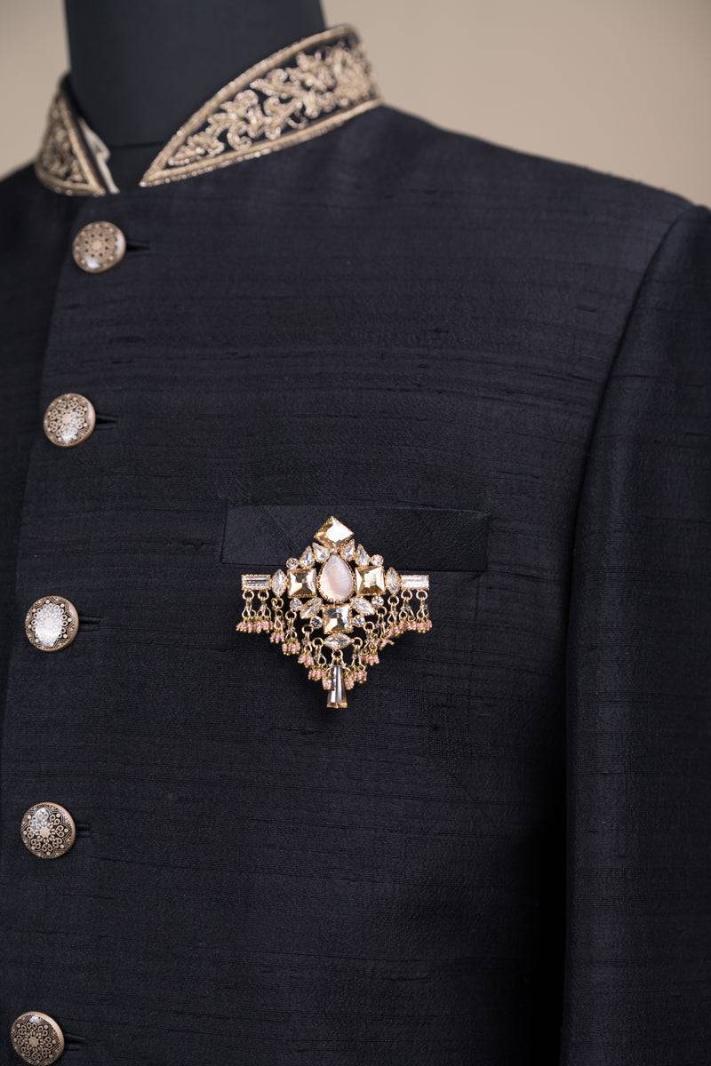 Tasva Peach Crystal & Stone Brooch - India shopping