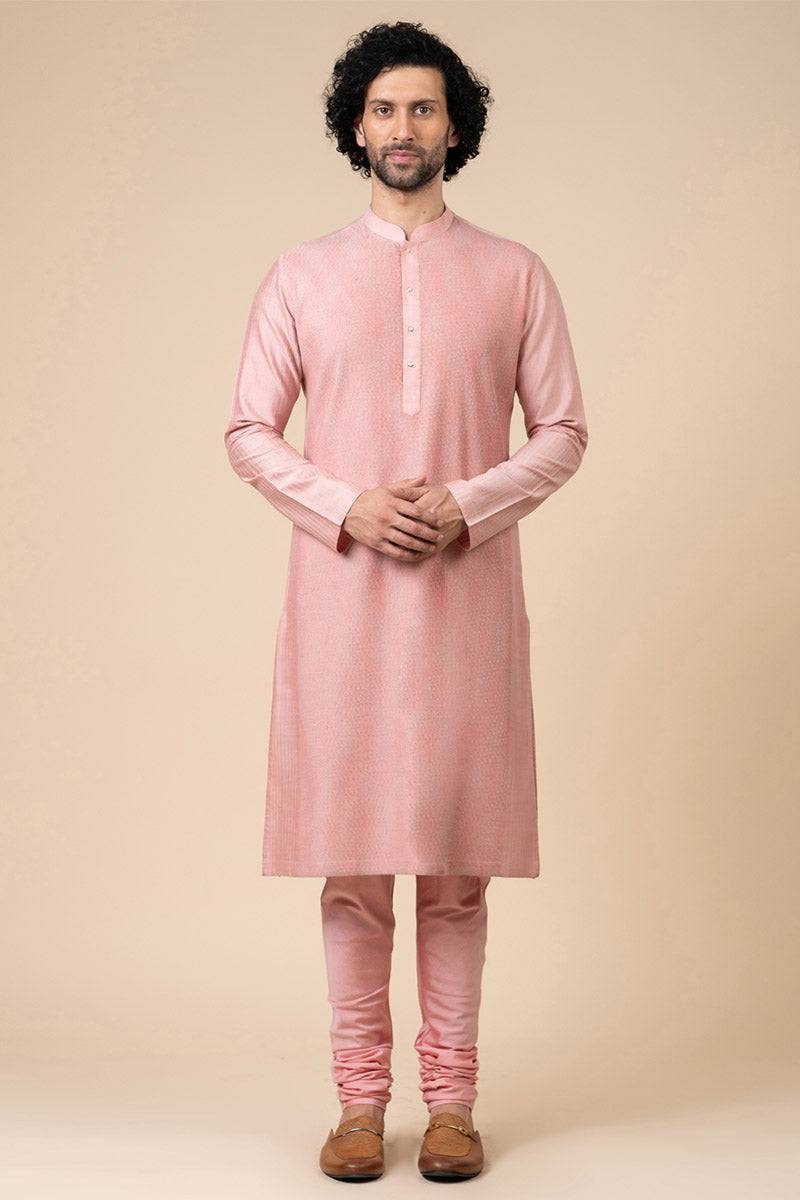 Tasva Peach Kurta Set With Texturing Detail - India shopping
