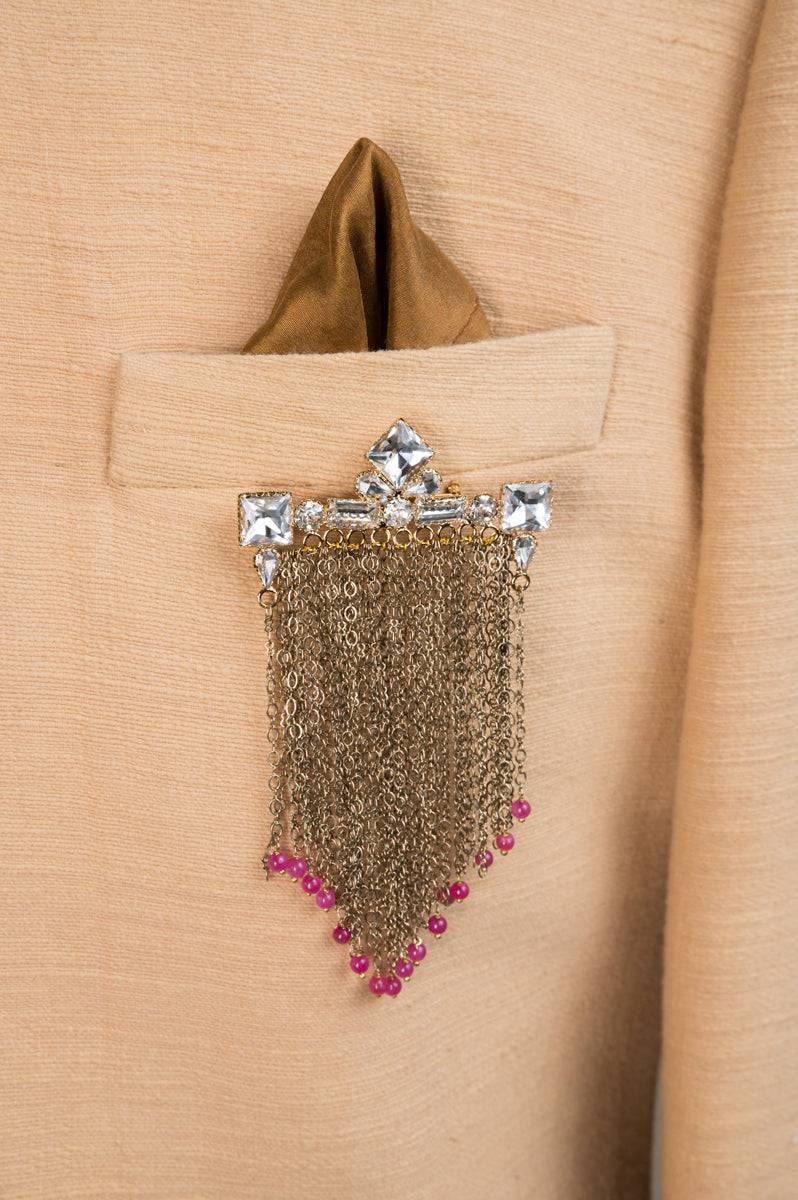 Tasva Pink Crystal Metal Chain Brooch - India shopping