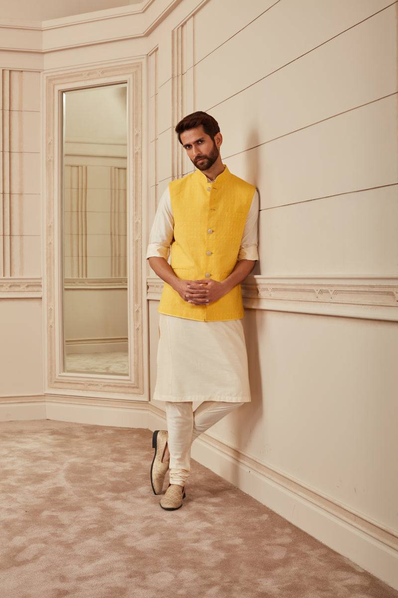 Tasva Yellow Top Stitch Bundi - India shopping