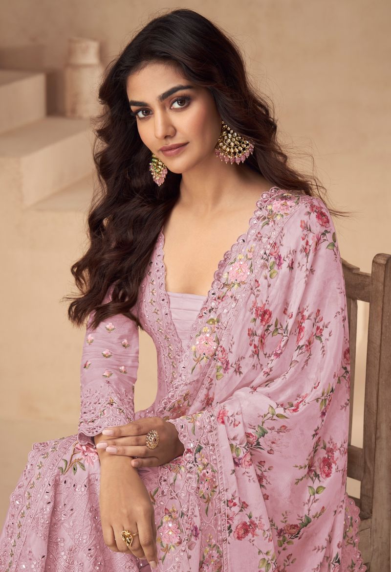 Chinon Silk Suit With Embroidery Work | Ready To Wear