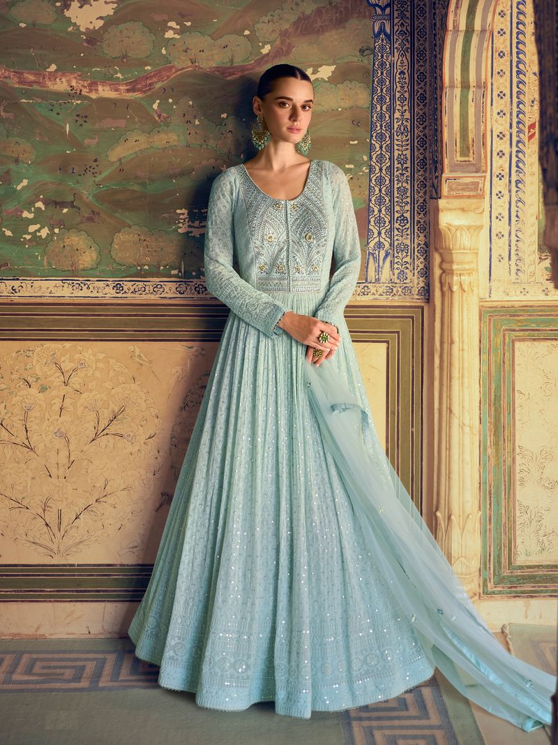 Blue Suit With Embroidery Work | Ready To Wear