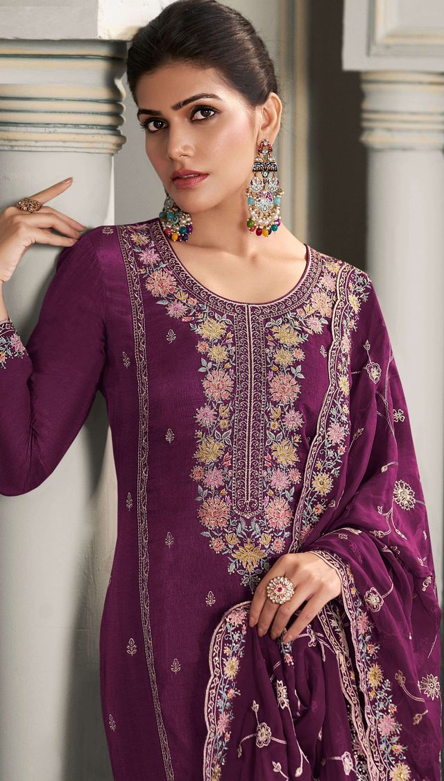 Muga Silk Suit With Embroidery Work | Ready To Wear