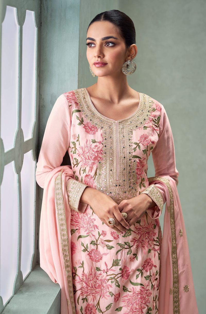 Designer Pink Suit With Embroidery Work | Ready To Wear