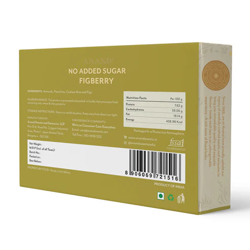 Anand Sweets & Savouries Sugar Free Dryfruit Fig Burfi | 400 gms