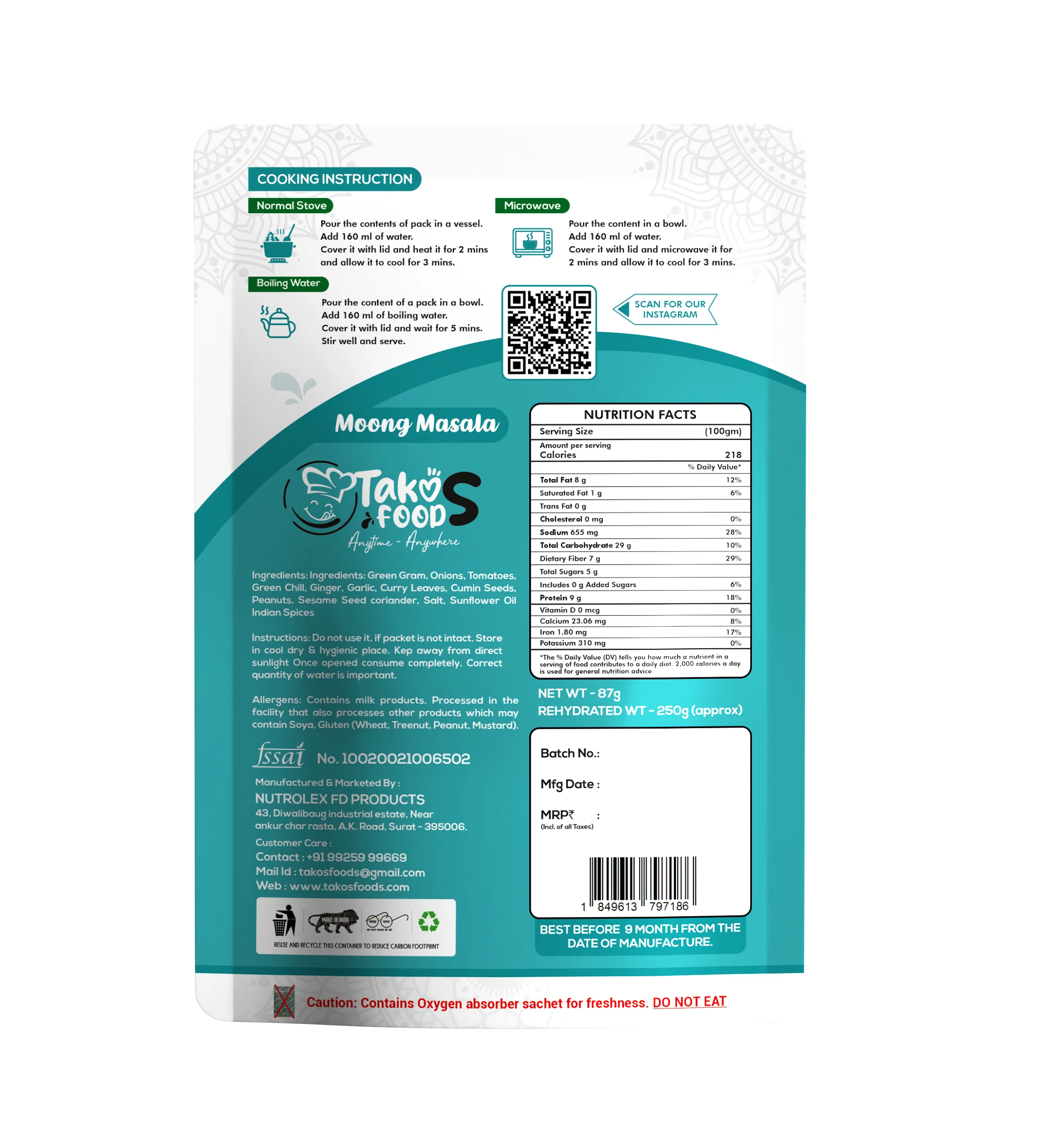 Takos Food Moong Masala | Ready To Eat 250 gms