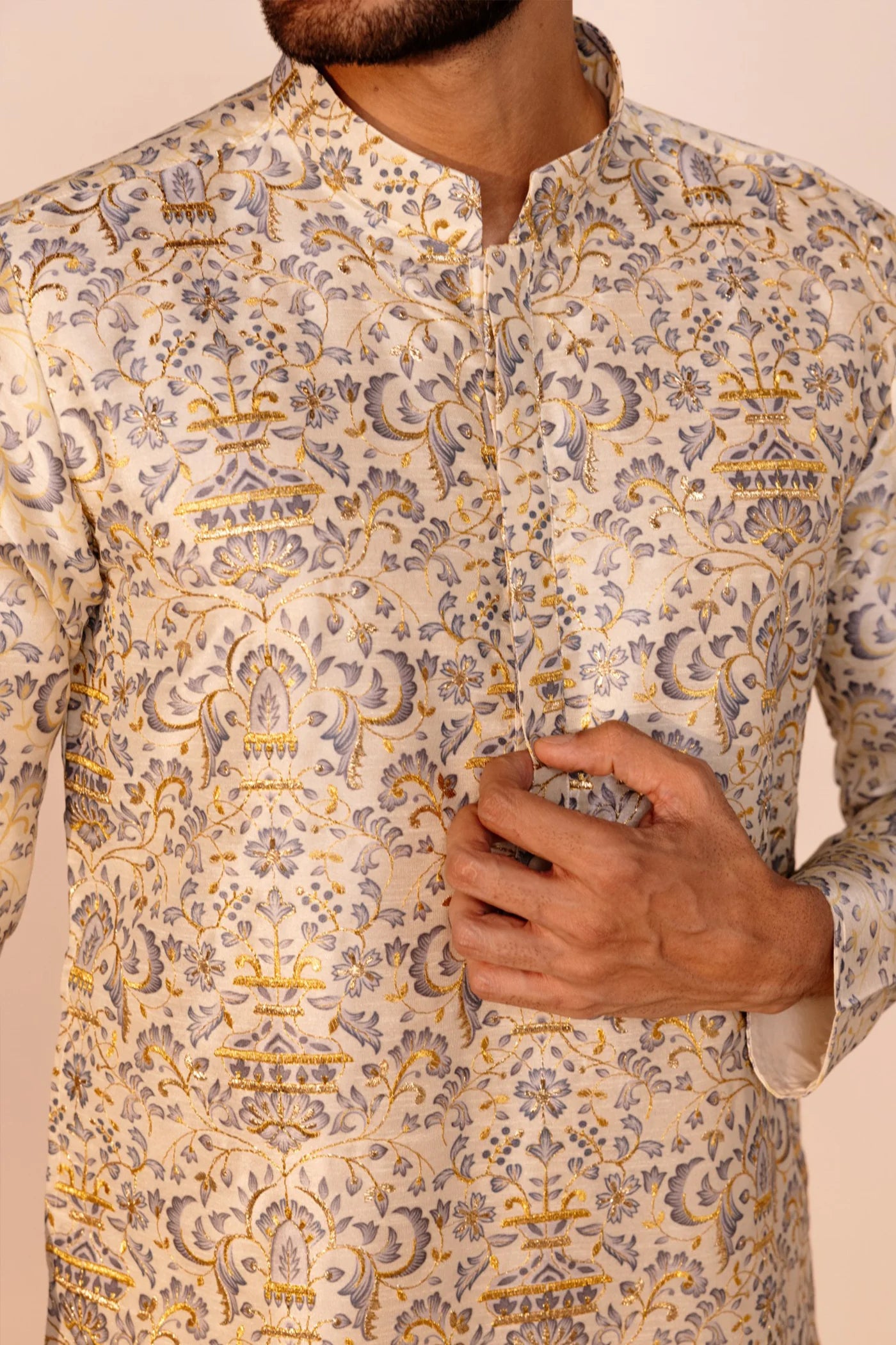 Grey Color Embroidery Designer Kurta Pajama