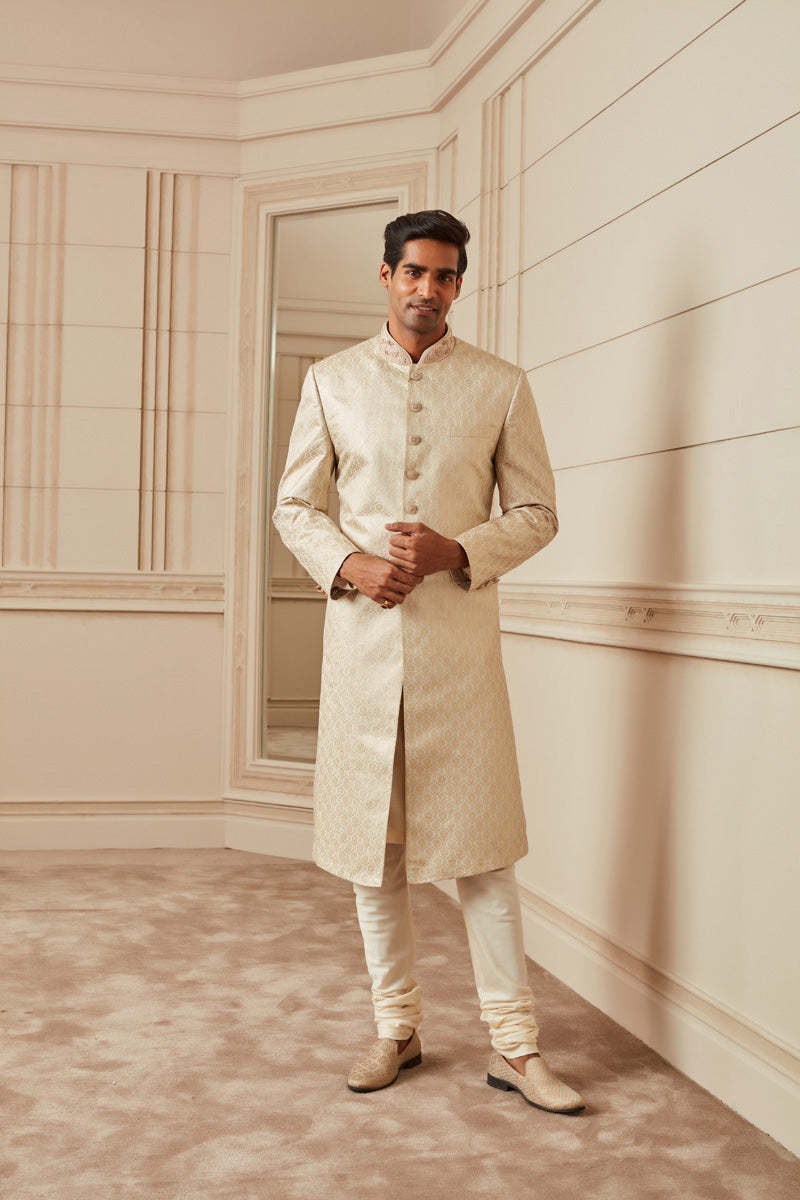 Ivory Poly Zari Brocade Sherwani