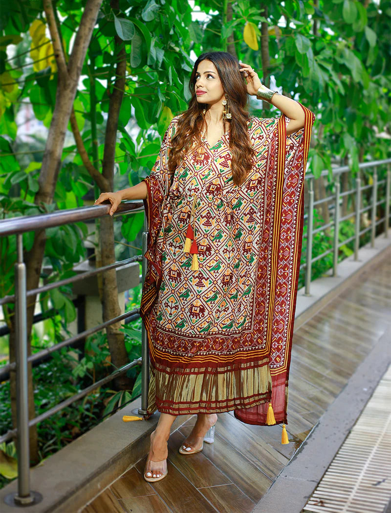 Designer Kaftan Digital Print With Lace Border Work | Ready To Wear