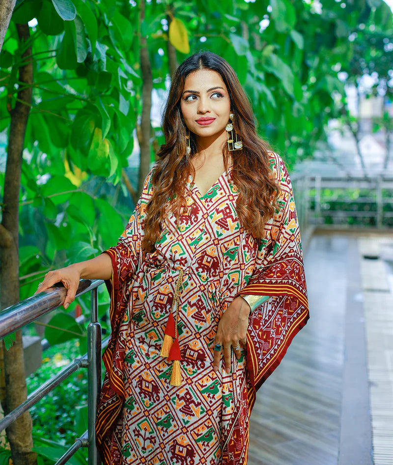 Designer Kaftan Digital Print With Lace Border Work | Ready To Wear