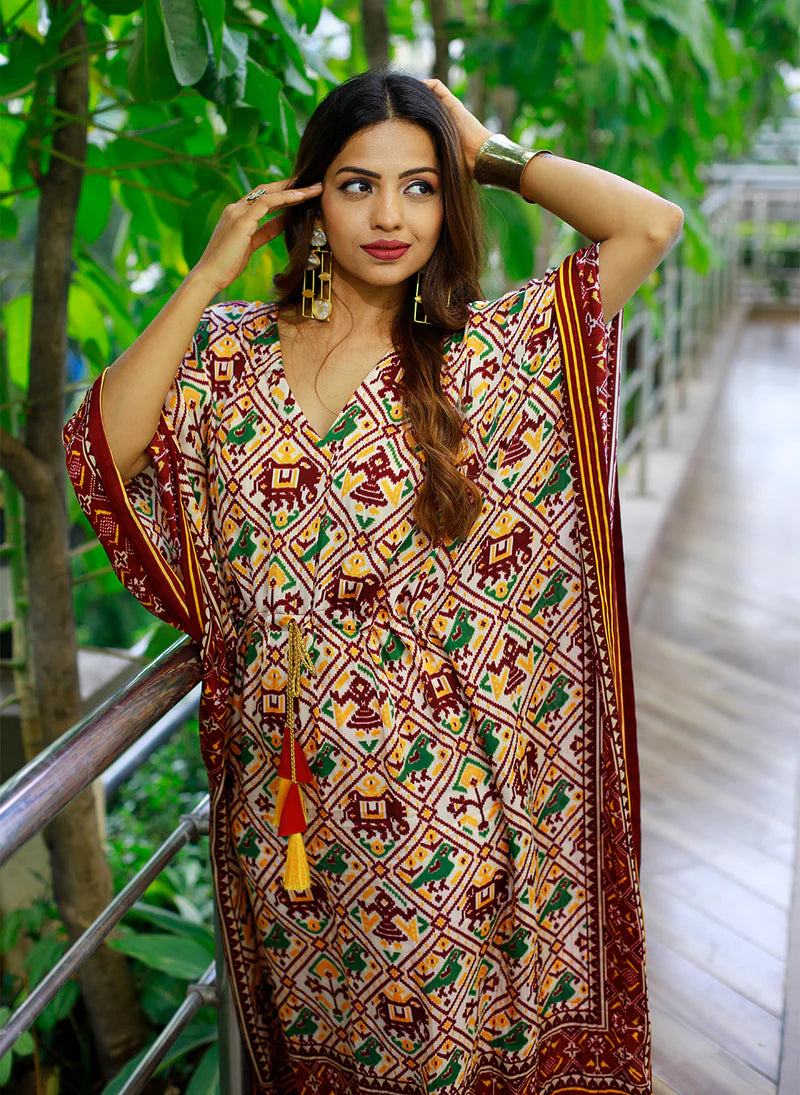 Designer Kaftan Digital Print With Lace Border Work | Ready To Wear