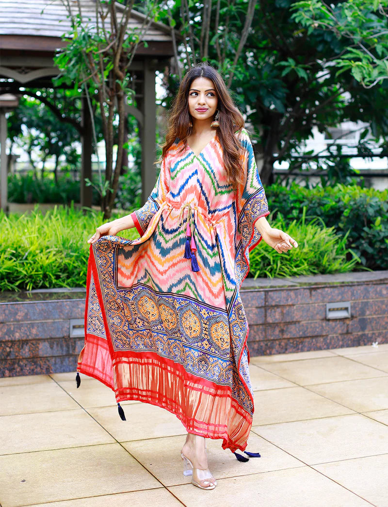 Latest Kaftan Digital Print With Lace Border Work | Ready To Wear