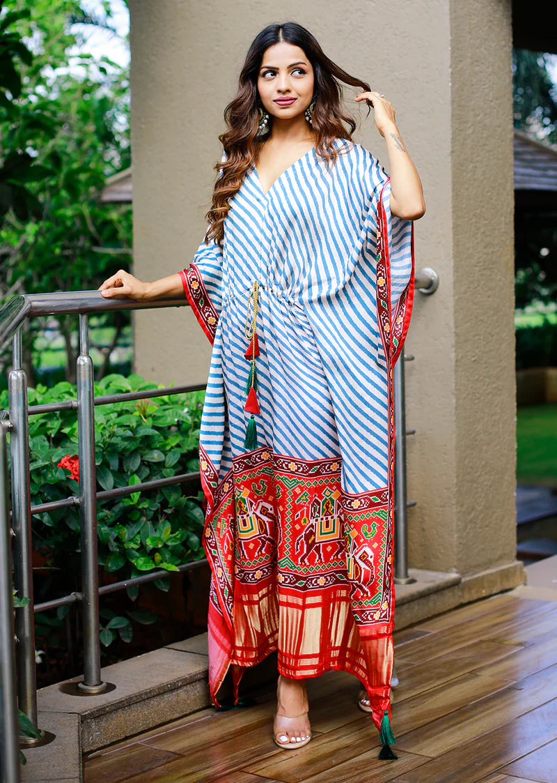 Party Wear Kaftan Digital Print With Lace Border Work | Ready To Wear