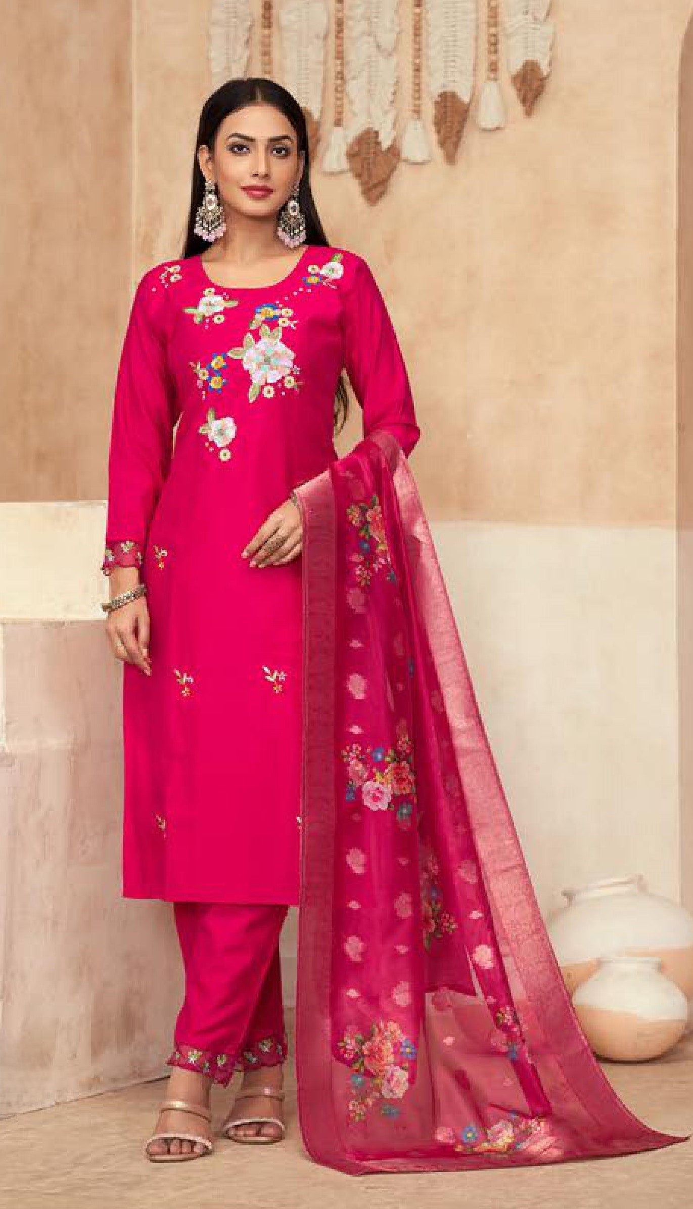 Pure Roman Heavy Festive Wear 3 Piece Suit Set with Digital Jama Organza Dupatta | Ready To Wear