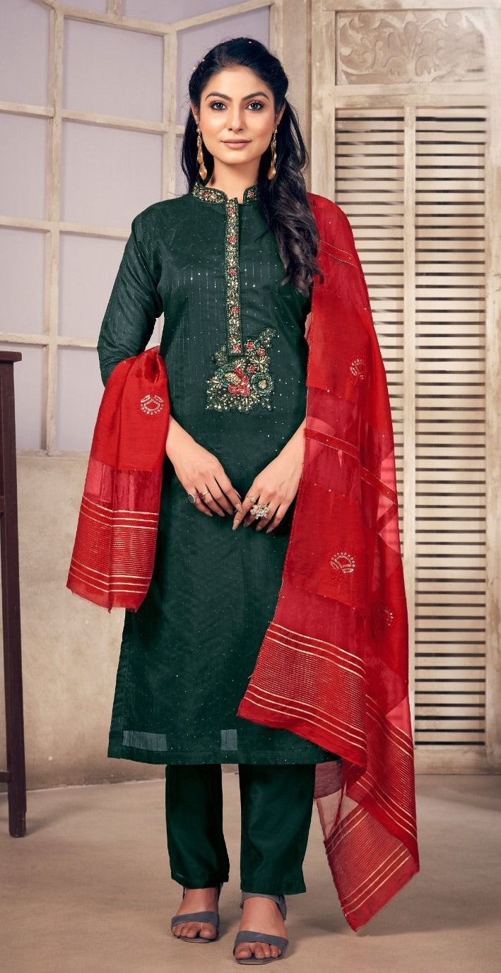 Gorgeous 3 Piece Suit Set with contrast dupatta | Ready To Wear