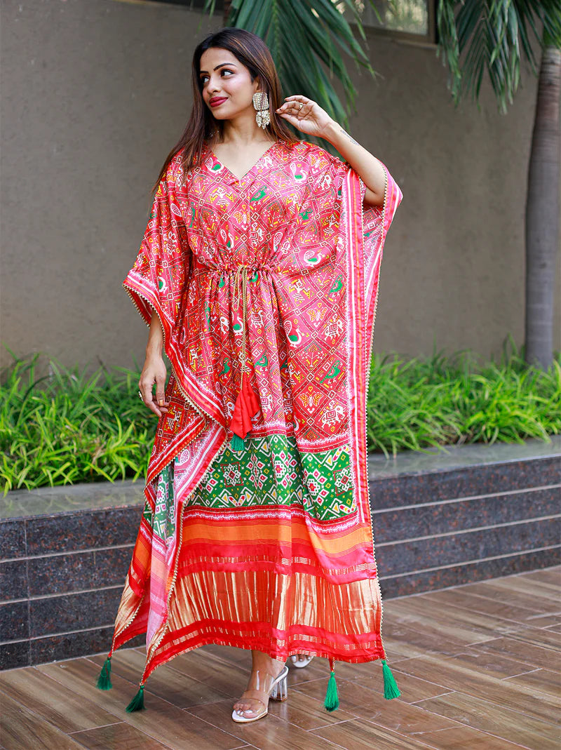 Pure Patoda Kaftan With Digital Print Work | Ready To Wear