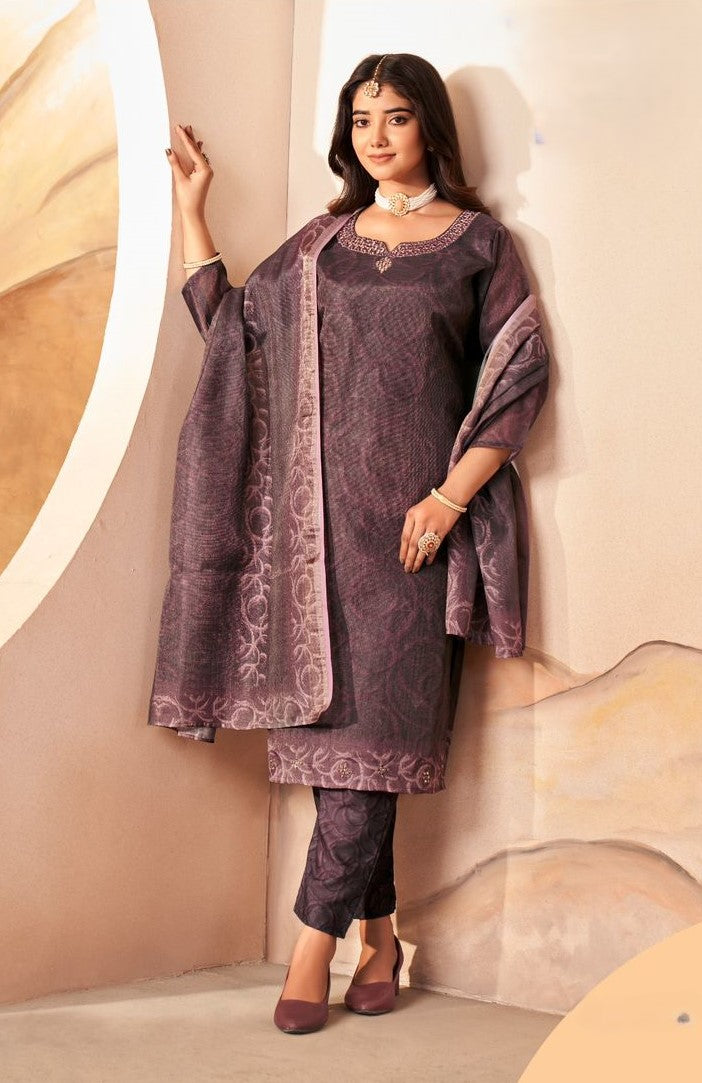Coffee color Adorable 3 piece Suit Set With Dupatta and Pants | Ready To Wear