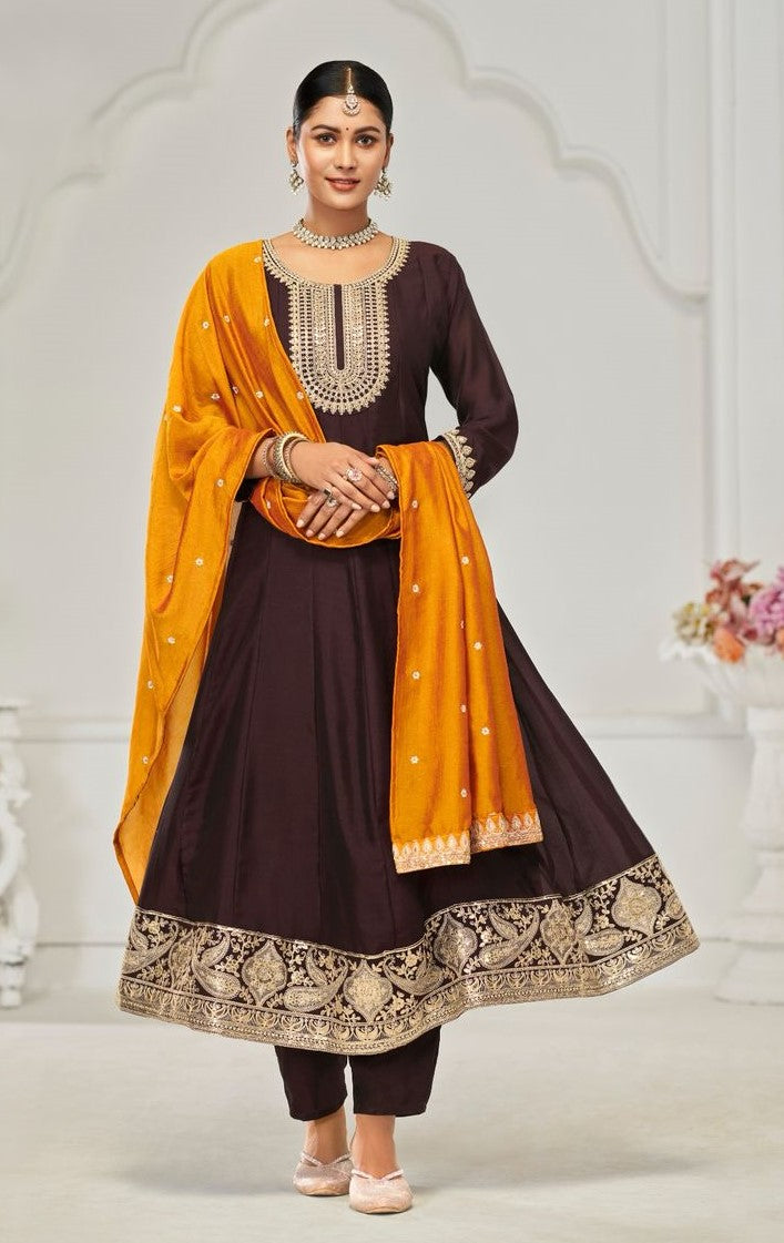 Anarkali Suit Set with Anarkali Suit , Pants and Dupatta | Ready To Wear