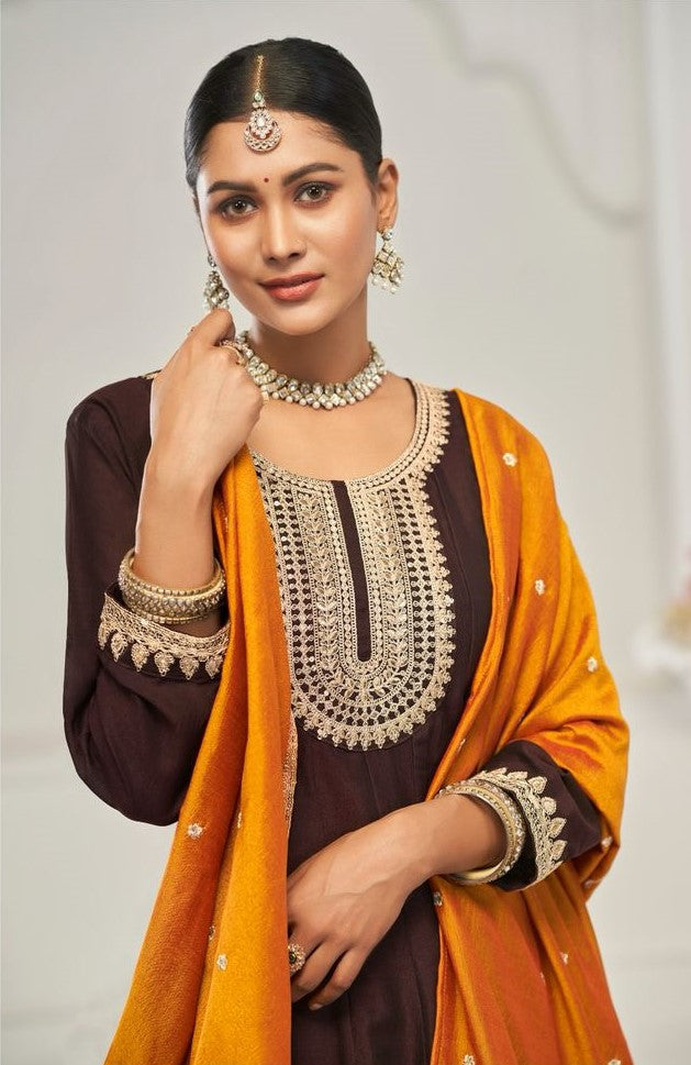 Anarkali Suit Set with Anarkali Suit , Pants and Dupatta | Ready To Wear