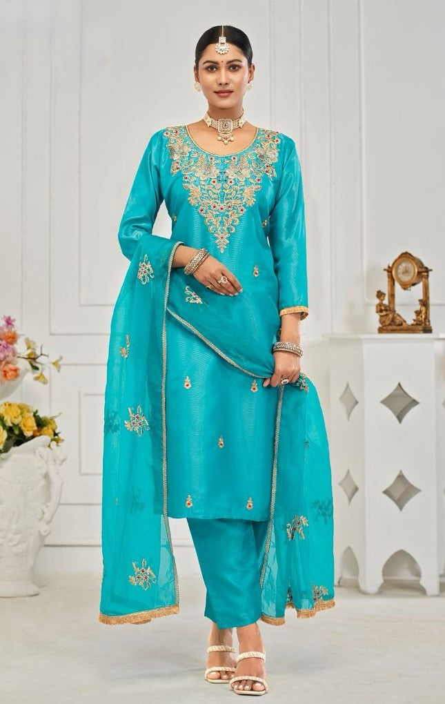 Shimmer Silk Party Wear 3 Piece Suit Set | Ready To Wear