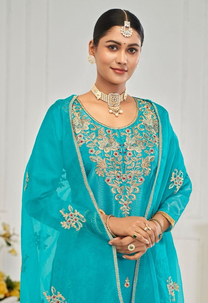 Shimmer Silk Party Wear 3 Piece Suit Set | Ready To Wear