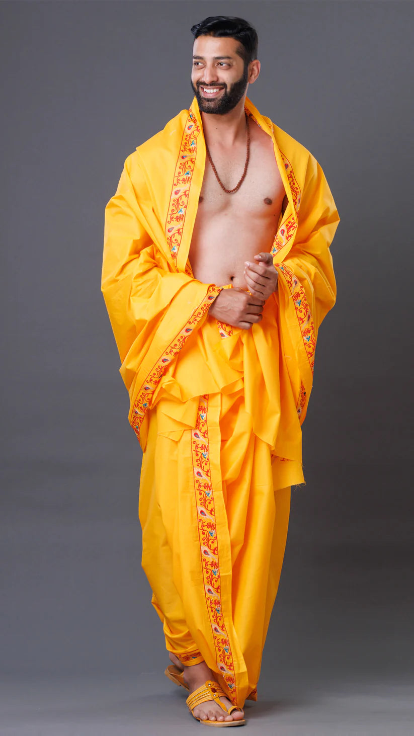 Latest Bright Yallow Colour Dhoti With High-Quality Cotton