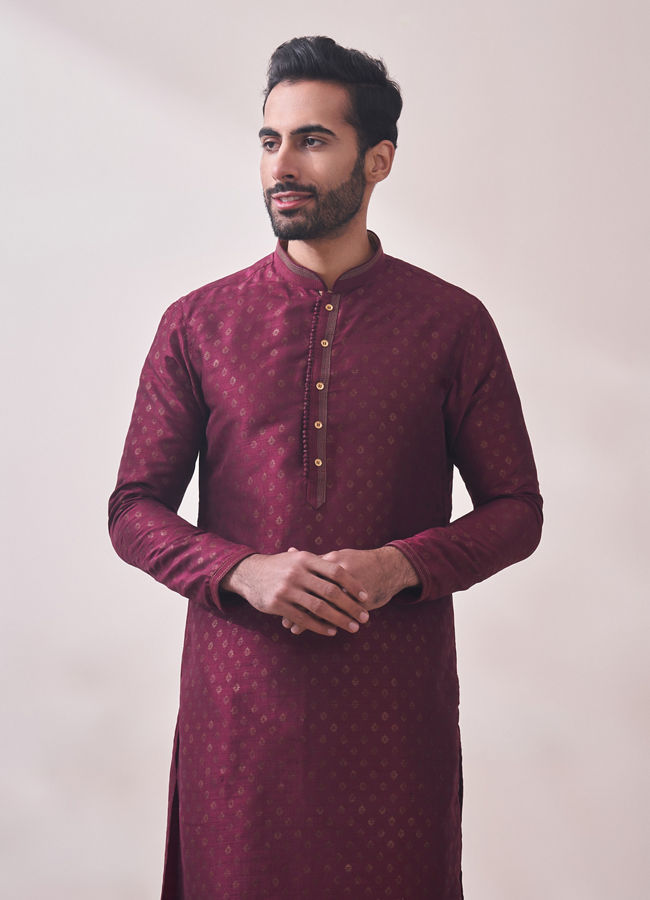 Manyawar Royal Maroon Printed Kurta Set