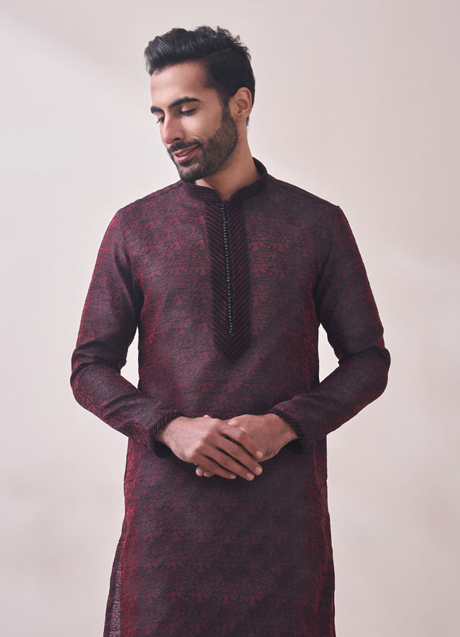 Manyawar Classy Maroon Kurta Set - India shopping