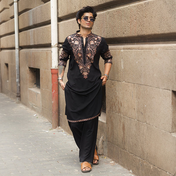 Meraki Ethnic Black Royale Zari Kurta Pajama | Ready To Wear