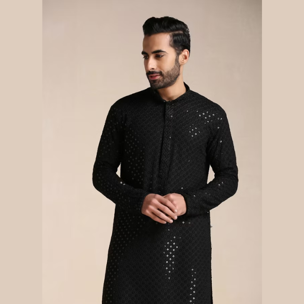 Manyavar Black Chikankari Kurta Set