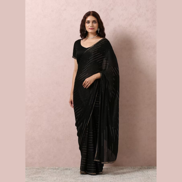 Manyavar Black Chiffon Cocktail Saree | Ready To Wear - India shopping