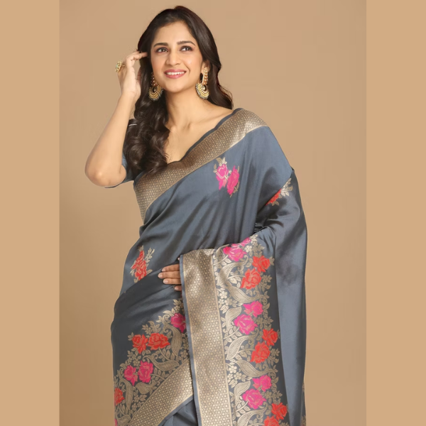 Manyavar  Ready to Wear  Graceful Grey Weaved Saree