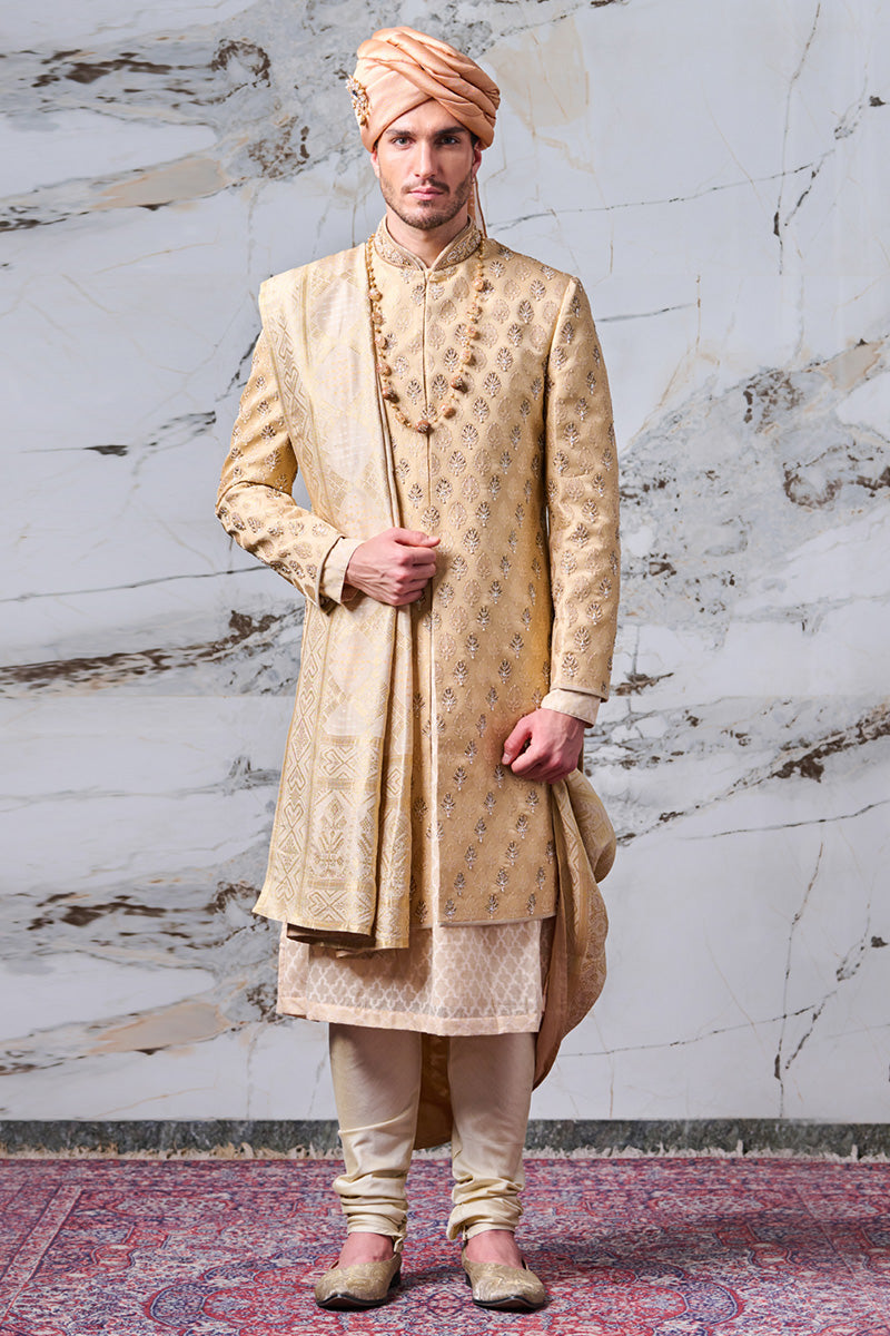 Brocade Sherwani With All Over Zardosi And Dori Embroidery