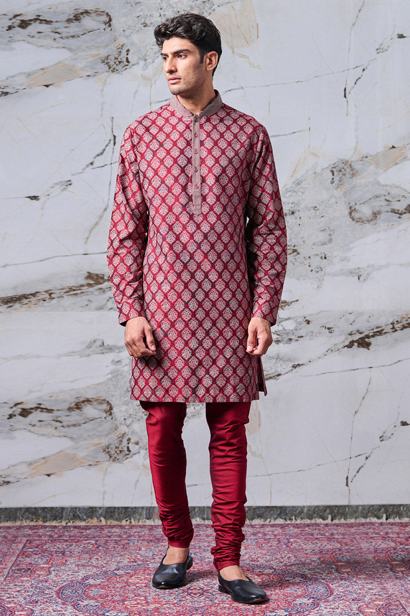 All Over Printed Kurta with Top Stich Details