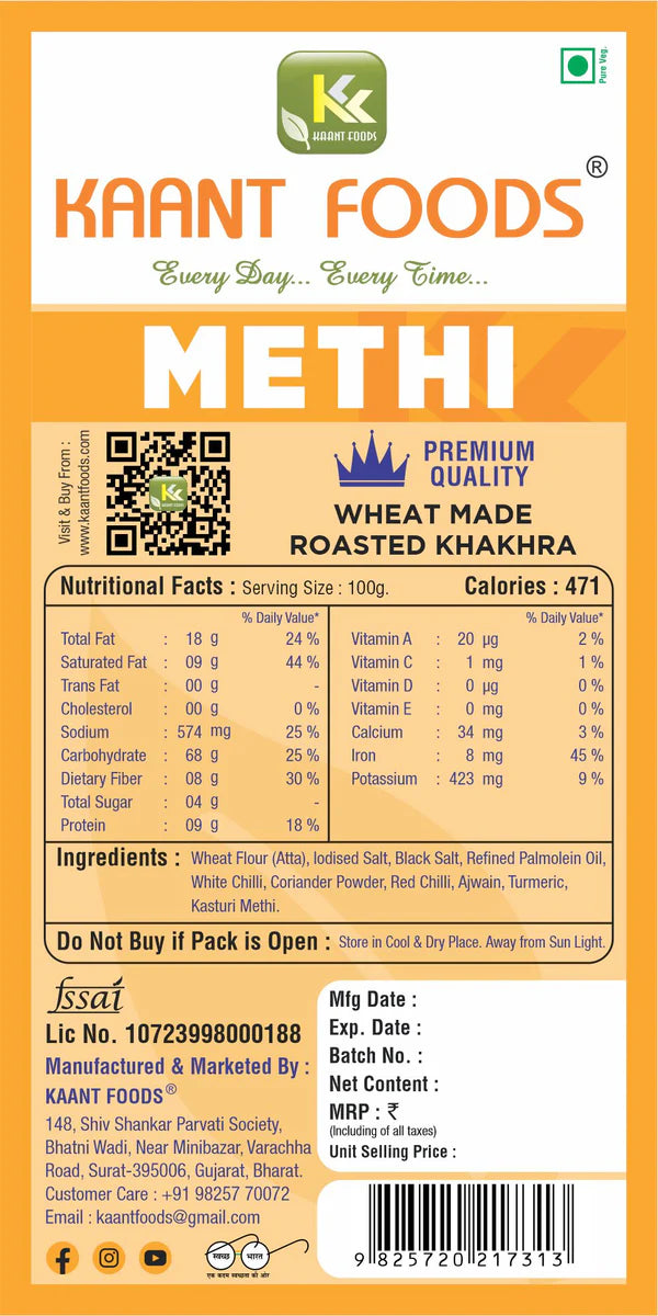 Kaant Foods Methi Khakhra | 200 gms
