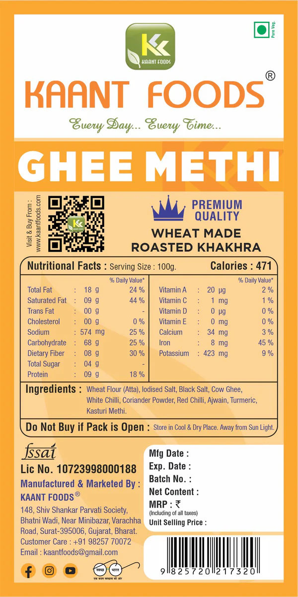 Kaant Foods Ghee Methi Khakhra | 200 gms