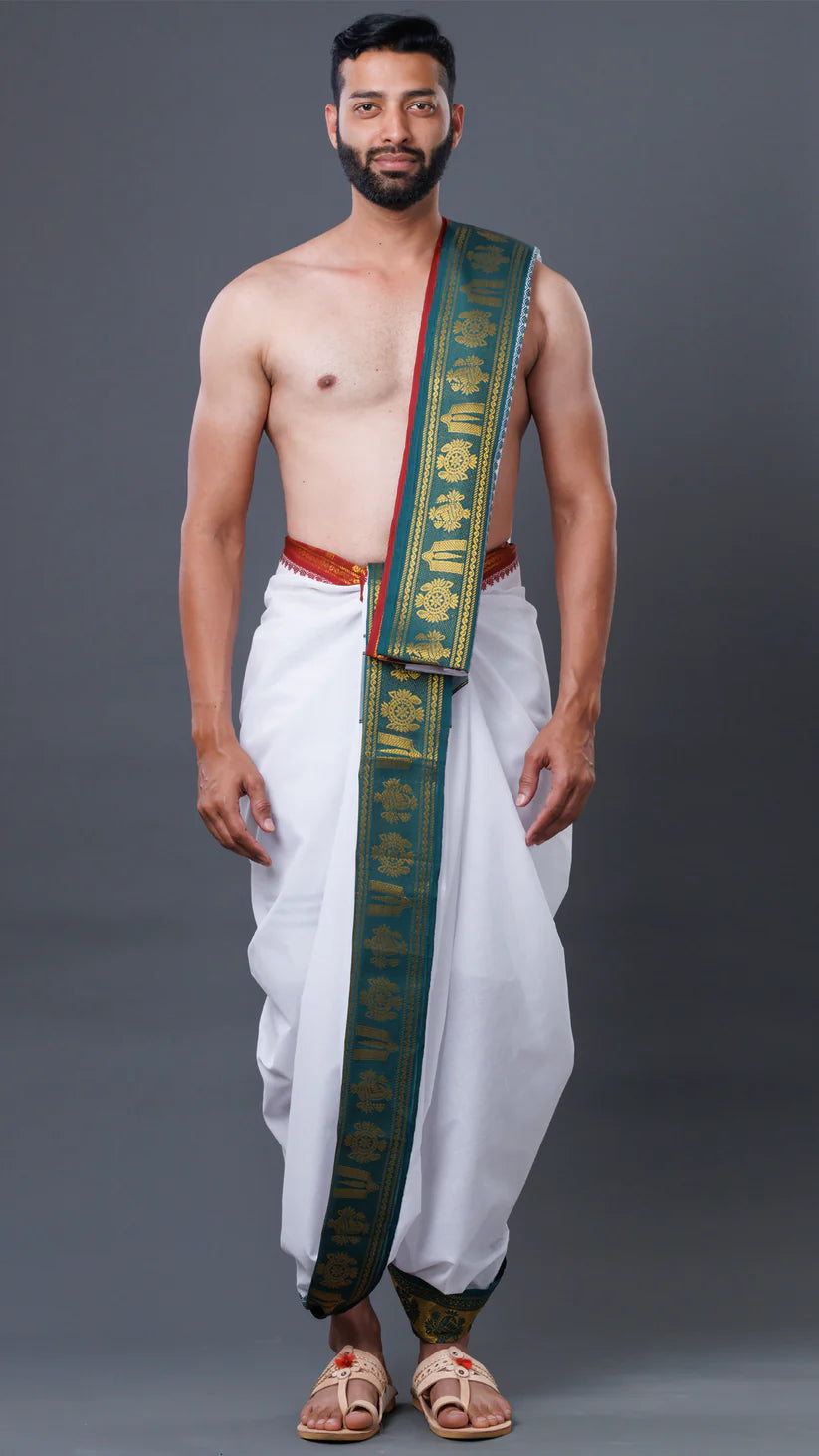 Traditional Tilak Border Jod Dhoti With Khesh