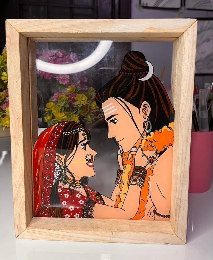 Shiv Parvati Jai Mala Glass Painting