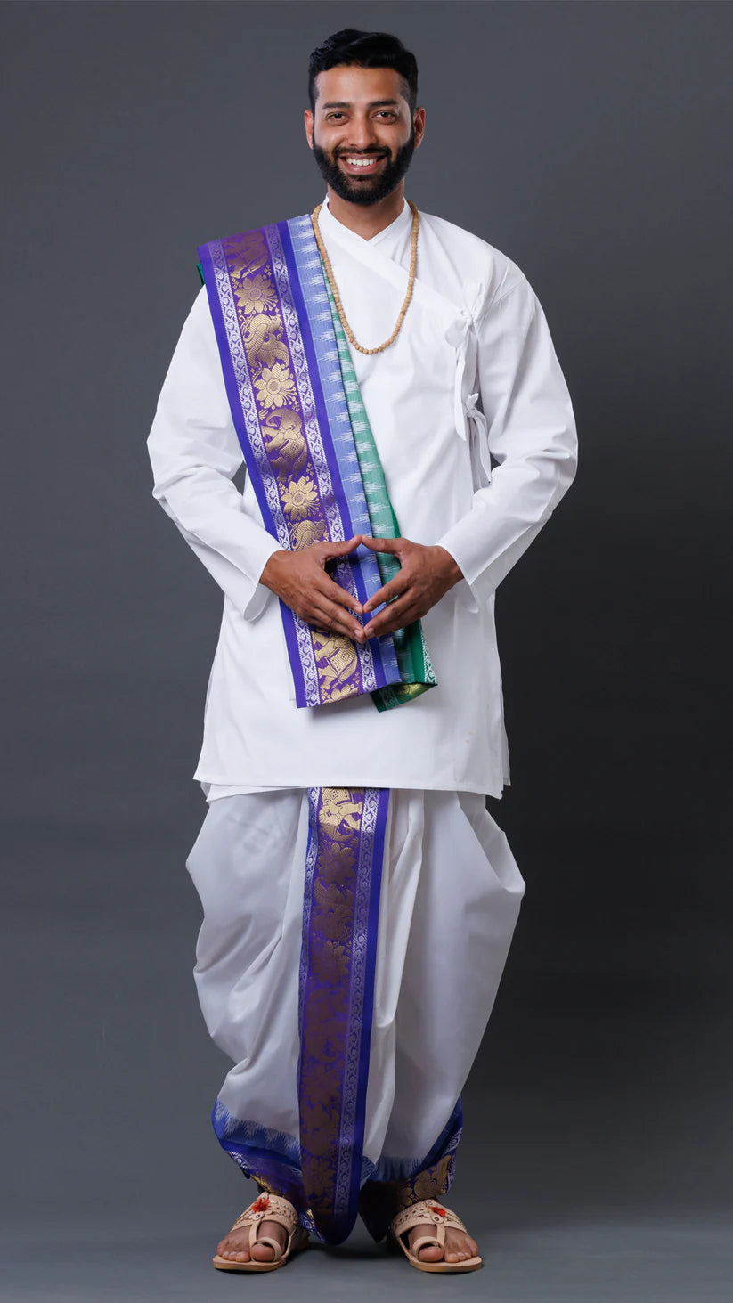 Premium Big Bangalore Border With Jod Silk White Dhoti