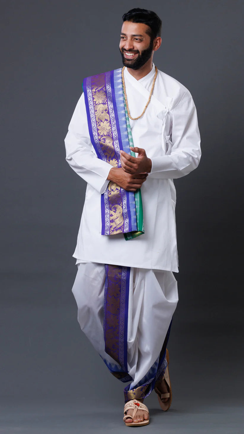 Premium Big Bangalore Border With Jod Silk White Dhoti