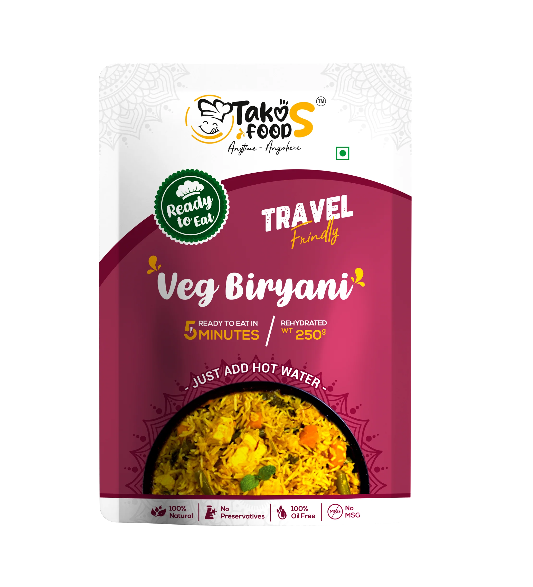 Takos Food Veg Biriyani | Ready To Eat 250 gms