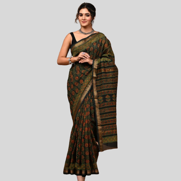 black-golden-zari-maheshwari-silk-saree-with-blouse-bagru-hand-block-printed