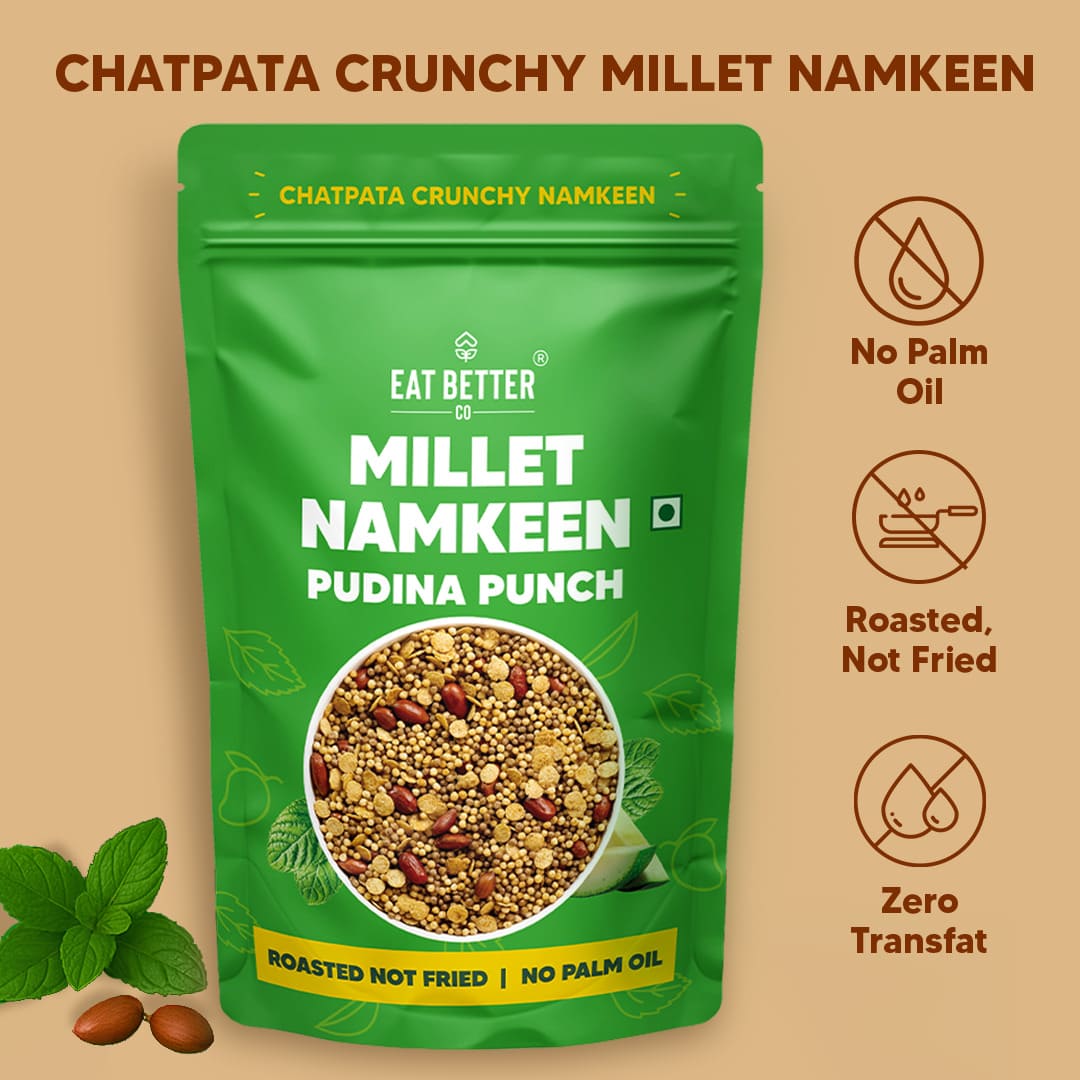 Eat Better Co Millet Namkeen - Pudina Punch - 4 Packets (4 x 100 grams) - 400 gms
