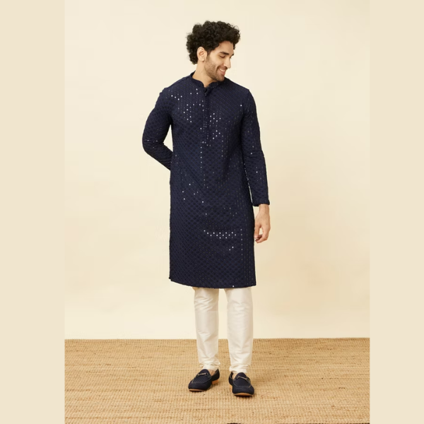 Manyavar Elegant Blue Kurta Pajama Set