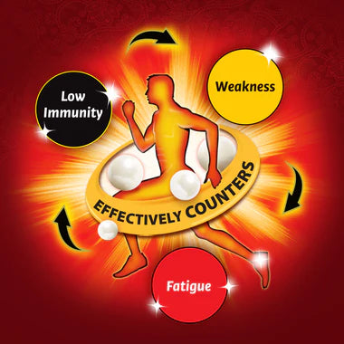 Illustration of a person with health-related text on a red background