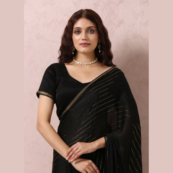 Manyavar Black Chiffon Cocktail Saree | Ready To Wear - India shopping