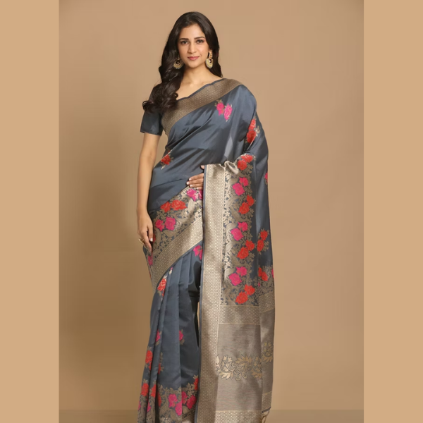 Manyavar  Ready to Wear  Graceful Grey Weaved Saree